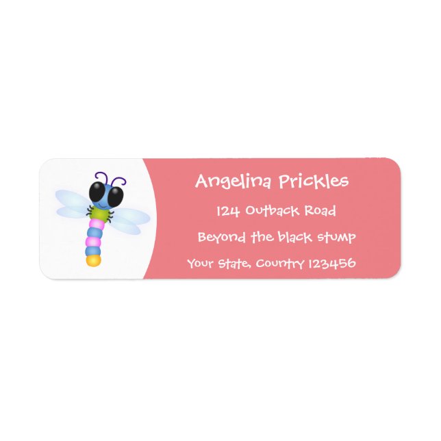 Cute blue and pink dragonfly cartoon illustration (Front)