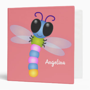 Cute blue and pink dragonfly cartoon illustration binder