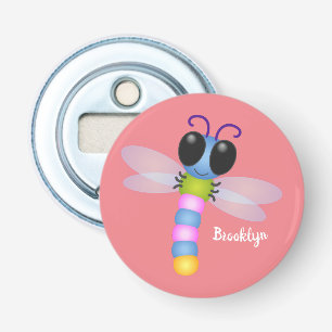 Cute blue and pink dragonfly cartoon illustration bottle opener