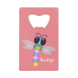 Cute blue and pink dragonfly cartoon illustration credit card bottle opener