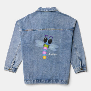 Cute blue and pink dragonfly cartoon illustration denim jacket