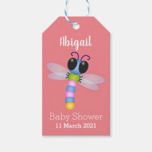 Cute blue and pink dragonfly cartoon illustration gift tags