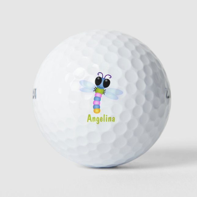 Cute blue and pink dragonfly cartoon illustration golf balls (Front)