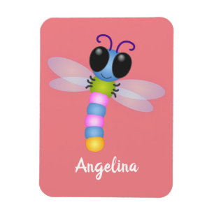 Cute blue and pink dragonfly cartoon illustration magnet