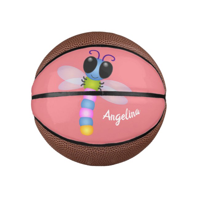 Cute blue and pink dragonfly cartoon illustration mini basketball (Front)