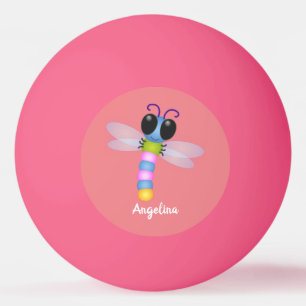 Cute blue and pink dragonfly cartoon illustration ping pong ball