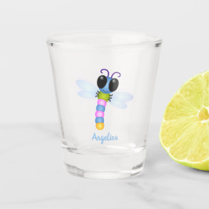 Cute blue and pink dragonfly cartoon illustration shot glass