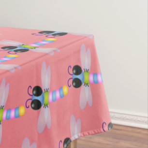 Cute blue and pink dragonfly cartoon illustration tablecloth