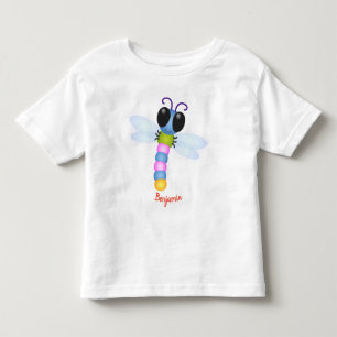 Cute blue and pink dragonfly cartoon illustration toddler t-shirt