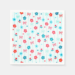 Cute Blue and Red Floral Bow Pattern Patriotic  Napkin