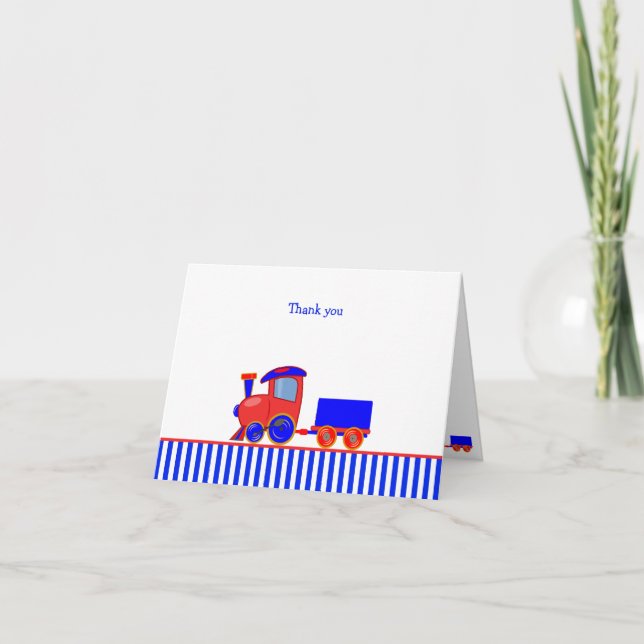 Cute Blue and Red Train Birthday Personalized Than Thank You Card (Front)