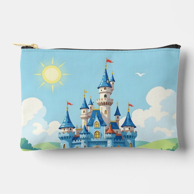 Cute blue and white castle accessory pouch (Front)