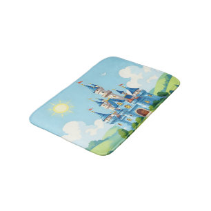 Cute blue and white castle bath mat
