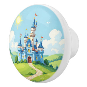 Cute blue and white castle ceramic knob