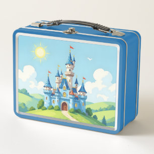 Cute blue and white castle metal lunch box