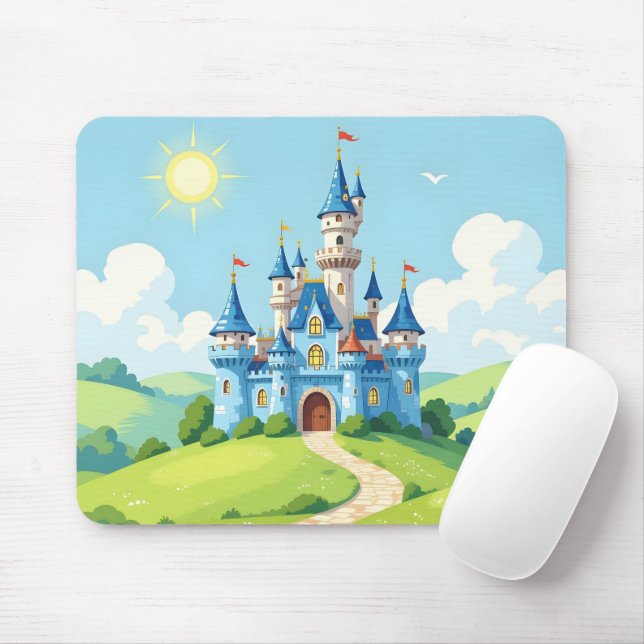 Cute blue and white castle mouse pad (With Mouse)