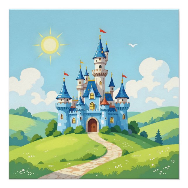 Cute blue and white castle poster (Front)