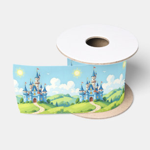 Cute blue and white castle satin ribbon