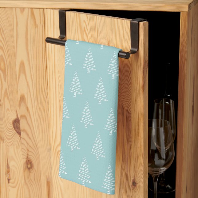 Cute Blue And White Christmas Tree Pattern Holiday Kitchen Towel (Thirds Fold)