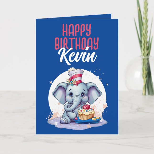 Cute Blue and White Elephant Son Birthday Card (Front)