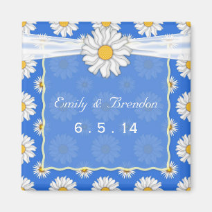 Cute Blue and White Floral Daisy Wedding Magnet