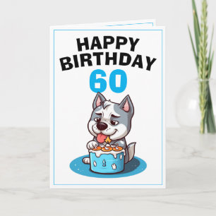 Cute Blue and White Husky Husband 60th Birthday Card