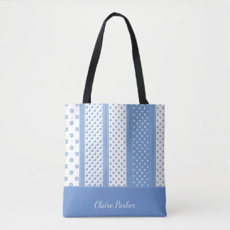 Cute blue and white modern trendy hearts  tote bag