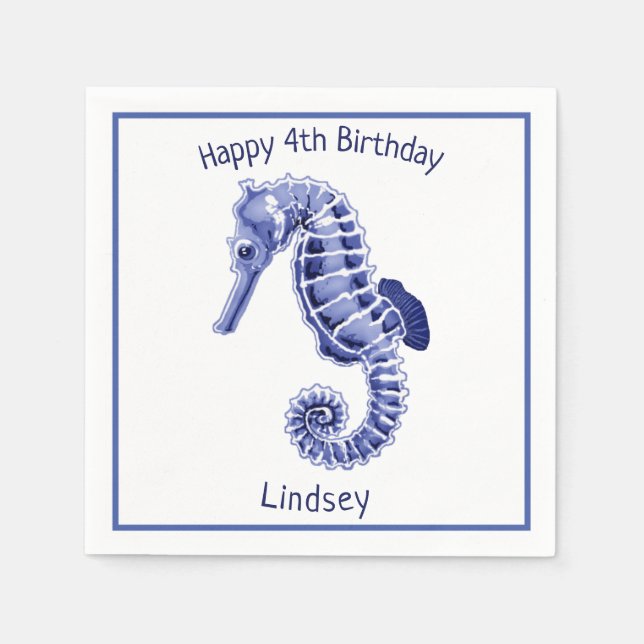 Cute blue and white seahorse  napkin (Front)
