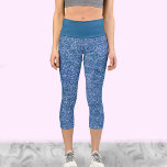 Cute blue and white trendy yoga workout  capri leggings<br><div class="desc">These blue and white patterned high-waisted yoga capri leggings feature a colourful and trendy pattern that are cute for yoga class or just for lounging. Good for yoga workouts to avoid the waist riding down while stretching.</div>