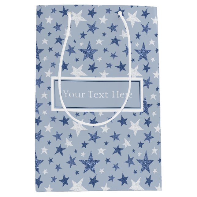 Cute Blue And White Winter Stars Medium Gift Bag (Front)