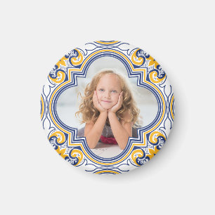 Cute blue and yellow Azulejos, custom photo Magnet