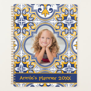 Cute blue and yellow Azulejos, custom photo  Planner