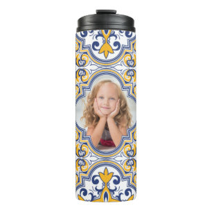 Cute blue and yellow Azulejos, custom photo Thermal Tumbler