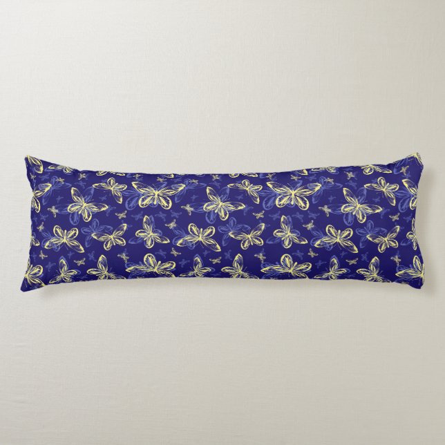 Cute Blue and Yellow Butterfly Illustrated Pattern Body Pillow (Front)