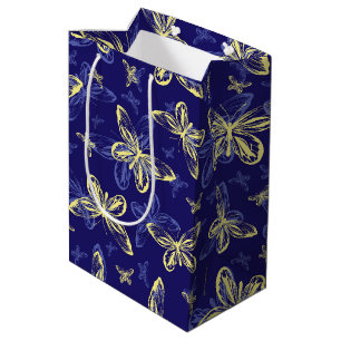 Cute Blue and Yellow Butterfly Illustrated Pattern Medium Gift Bag