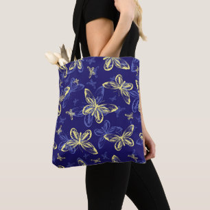 Cute Blue and Yellow Butterfly Illustrated Pattern Tote Bag