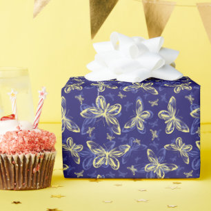 Cute Blue and Yellow Butterfly Illustrated Pattern Wrapping Paper