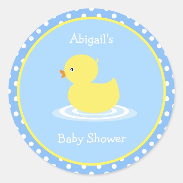 Cute Blue and Yellow Duck Baby Shower Classic Round Sticker (Front)