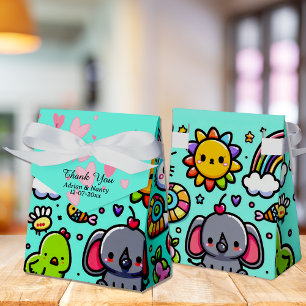 Cute Blue Animal Doodles Favor Box