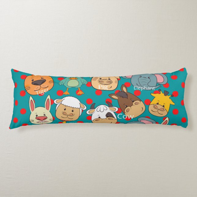 Cute blue animals farm pig rabbit dogs cow kids  body pillow (Front)