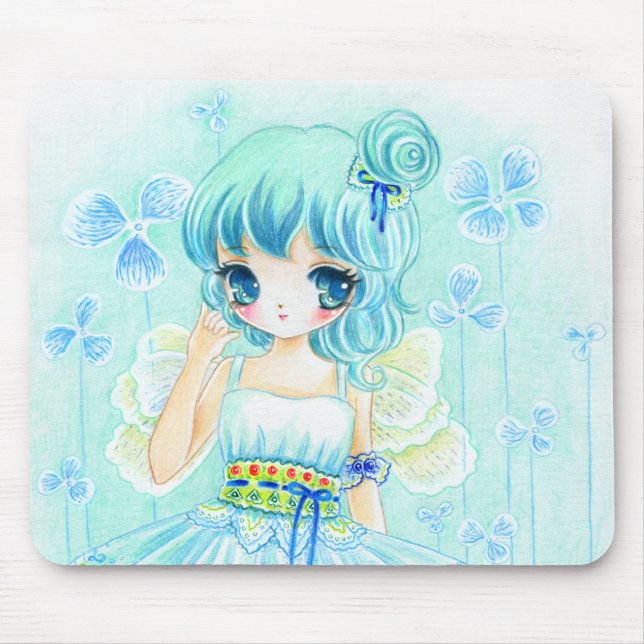 Cute blue anime fairy girl mouse pad (Front)