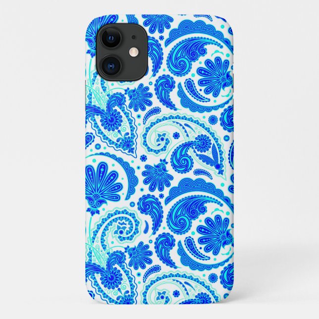 Cute blue aqua paisley patterns Case-Mate iPhone case (Back)