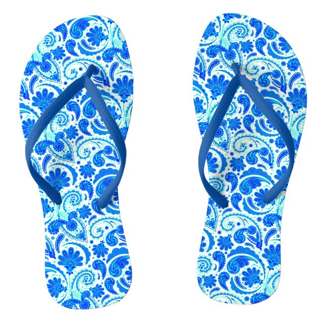 Cute blue aqua paisley patterns flip flops (Footbed)