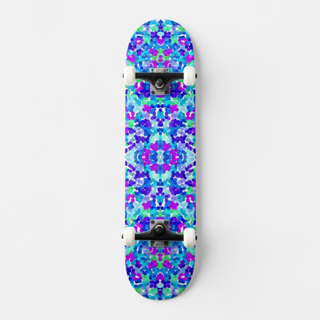 Cute blue aqua violet pinkies pattern skateboard (Front)