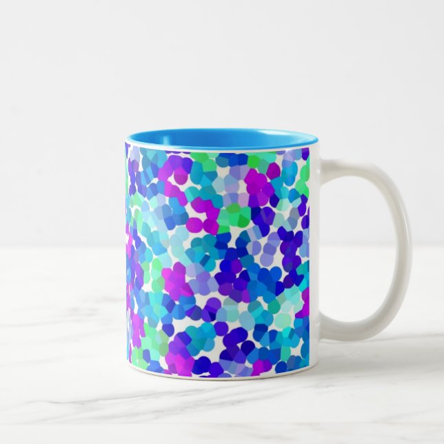 Cute blue aqua violet pinkies pattern Two-Tone coffee mug (Right)