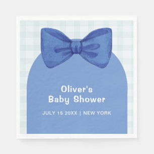 Cute Blue Arch Gingham Plaid Bow Boy Baby Shower Napkin