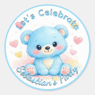 Cute Blue Baby Bear Birthday Classic Round Sticker