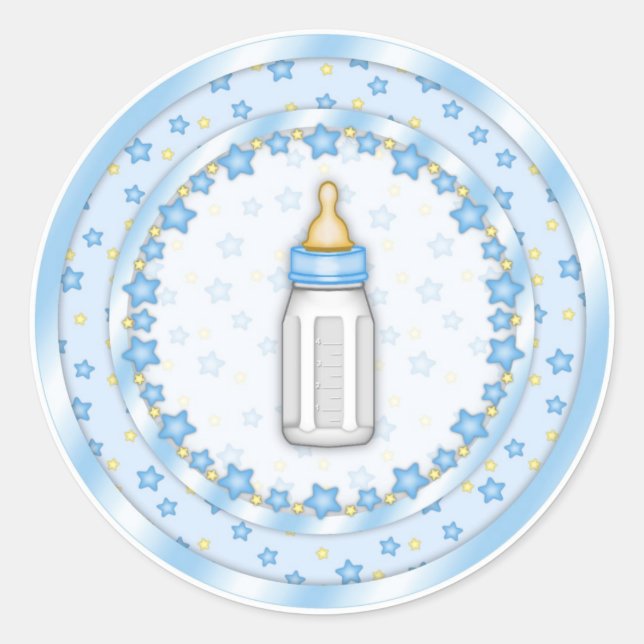 Cute Blue Baby Bottle Baby Shower Seals (Front)