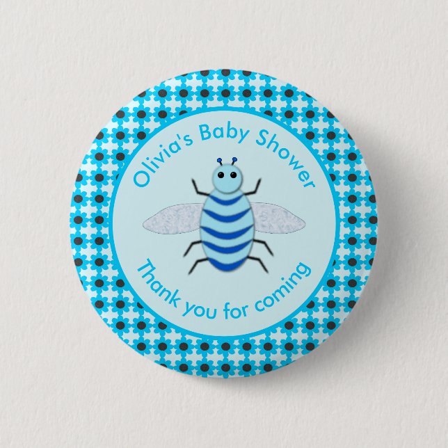 Cute Blue Baby Boy Bee Custom Baby Shower Favour 2 Inch Round Button (Front)