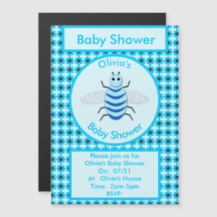 Cute Blue Baby Boy Bee Custom Baby Shower Magnetic Invitation